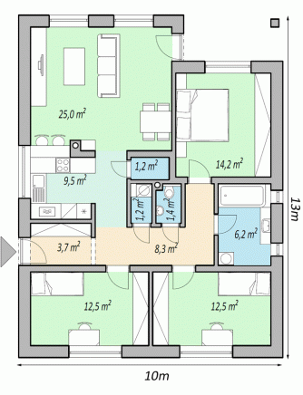 Projekty rodinných domů - projekt domu bungalov FLIP