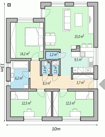 Projekty rodinných domů - projekt domu bungalov FLIP